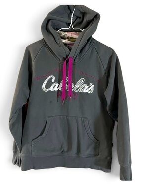 Cabela’s Dark Gray/ Pink Logo Thick Hoodie Sweatshirt